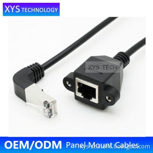 XYS TECH UP Angle RJ45 male to RJ45 female with Screws Panel Mount UTP Cat5e Patch Cord/